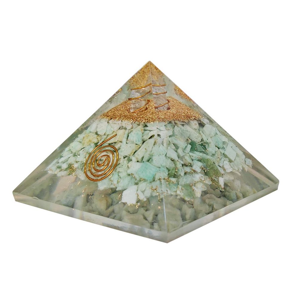 9Dzine Feng Shui Crystal Amazonite Orgone Pyramid Vastu Meditation Amazonite Orgonite Orgone Pyramid for EMF Protection with Crystal and Copper for Home Office Dcor Crystal Gift