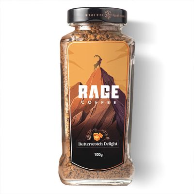 Rage Coffee Butterscotch Delight Flavour - Premium Arabica Instant Coffee (Make Delicious Hot/Cold Coffee) | (Butterscotch Delight, 100g)