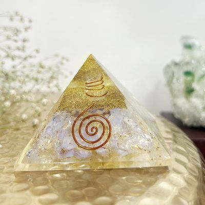 9Dzine Feng Shui Crystal Opal Orgone Pyramid Vastu Meditation Opalite Orgone Pyramid for EMF Protection with Crystal and Copper for Home Office Dcor Crystal Gift