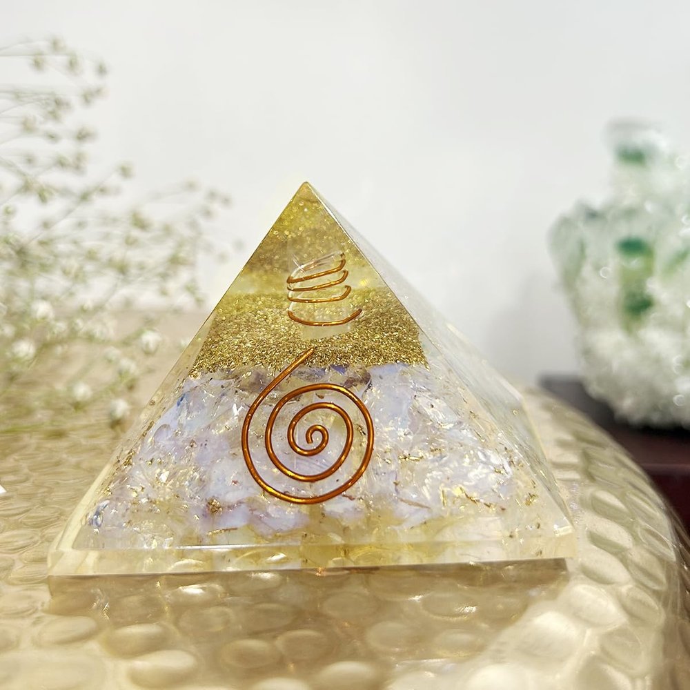 9Dzine Feng Shui Crystal Opal Orgone Pyramid Vastu Meditation Opalite Orgone Pyramid for EMF Protection with Crystal and Copper for Home Office Dcor Crystal Gift