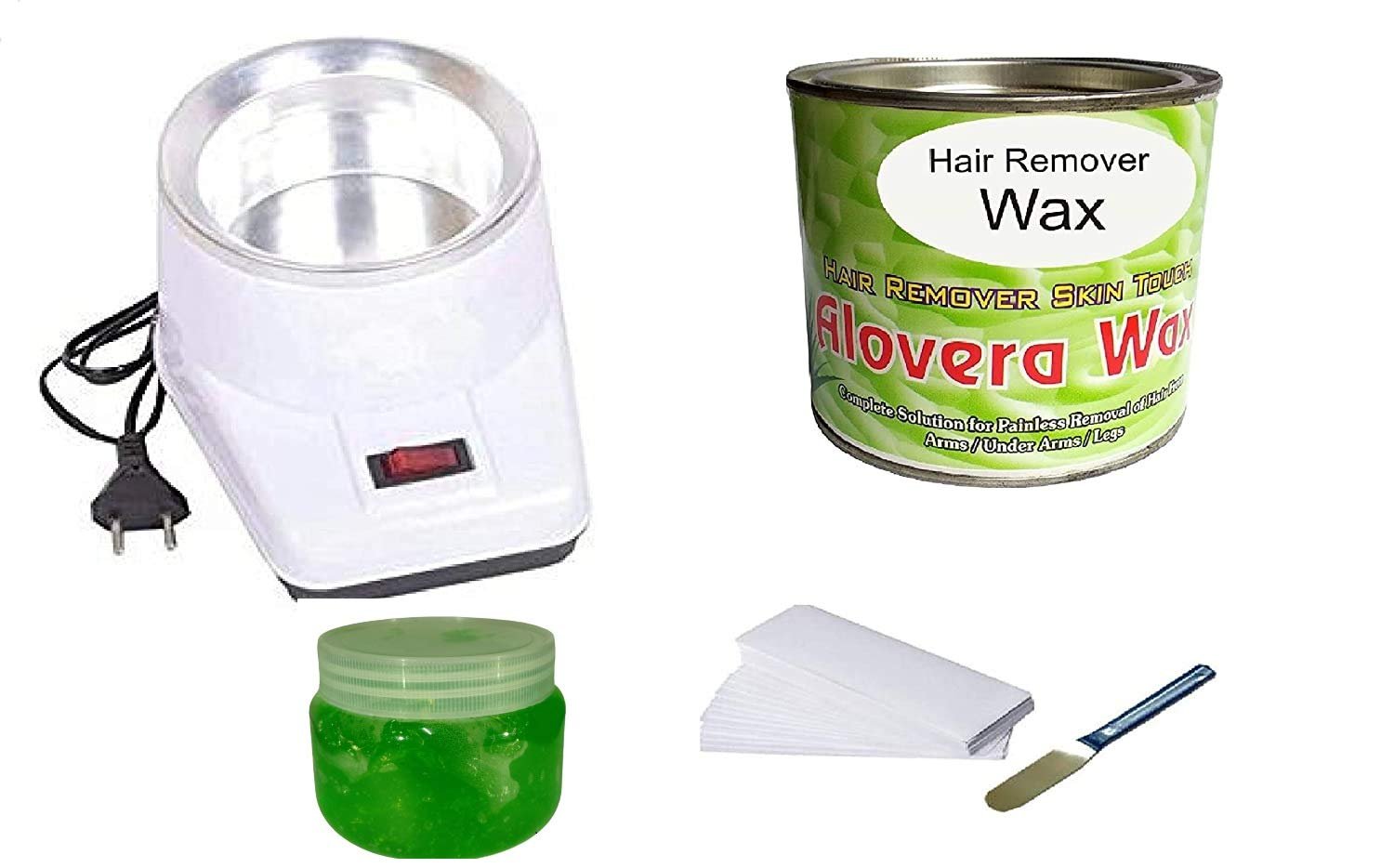 CHEM-AB ENTEREPIRSE wax heater kit Wax Heater Combo 600 grams Hot Alovera Wax Cream 40 pecs Wax Strips and Knife and wax after gel