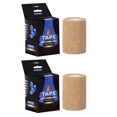 A-Tape Cohesive Crepe (7.5cm X 4.5 mtr, Pack of 2) Elastic Self Adherent Crepe Bandage Breathable Self Adhesive Cohesive Bandage for Humans & Pets (Dogs, Cats, Birds) (7.5 cm) (Beige)