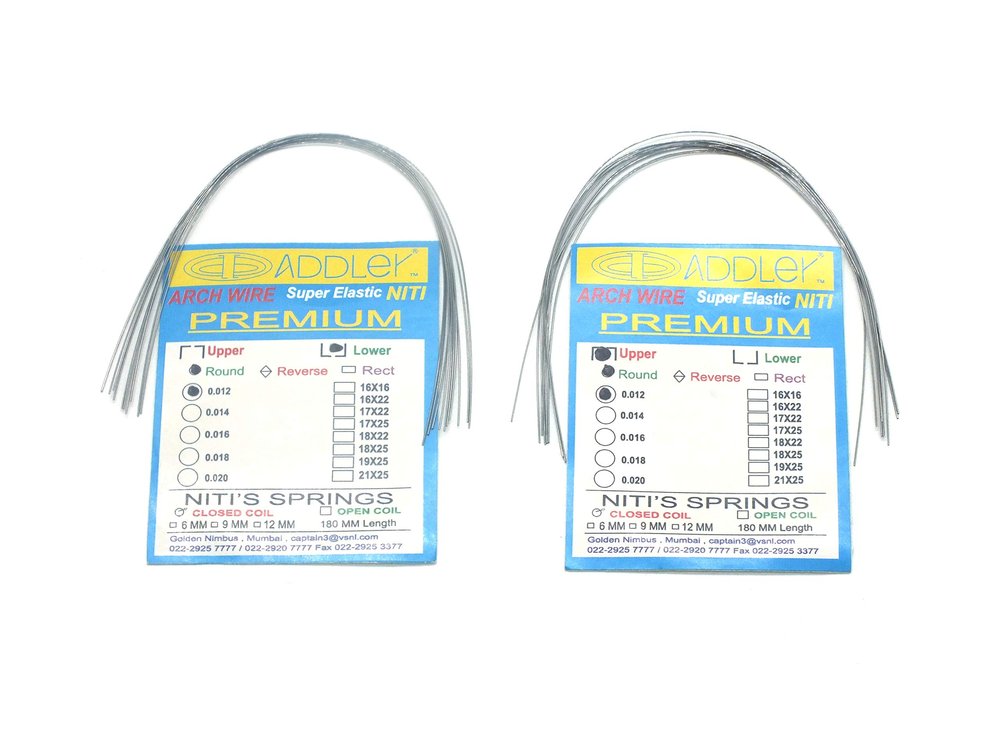ADDLER ORTHO DENTAL Wire (NITI) Premium Super Elastic Ovoid Preformed Round 0.012 Upper & Lower Wires Pack of 20 Wires.