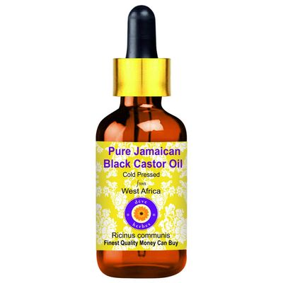 Deve Herbes Pure Jamaican Black Castor Oil (Ricinus communis) with Glass Dropper | Viscous | Natural | Undiluted | For Diluting Essential Oils | For Hair, Skin & Massage | Men & Women | 50ml