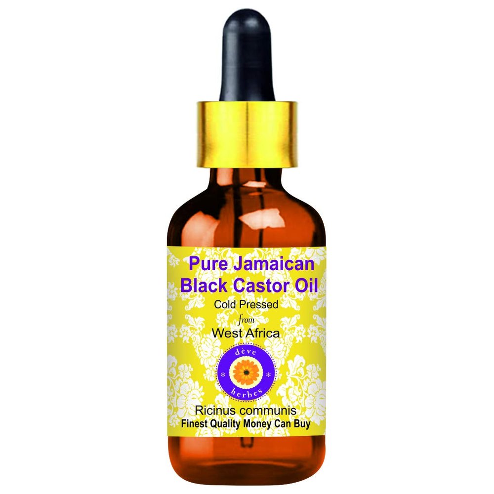 Deve Herbes Pure Jamaican Black Castor Oil (Ricinus communis) with Glass Dropper | Viscous | Natural | Undiluted | For Diluting Essential Oils | For Hair, Skin & Massage | Men & Women | 50ml