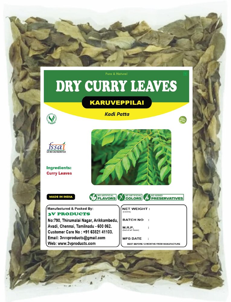 3V PRODUCTS Dry Curry Leaves 400 Grms | Karuveppillai Leaves | 100% Natural | Kadi Patta | Pack of 1)