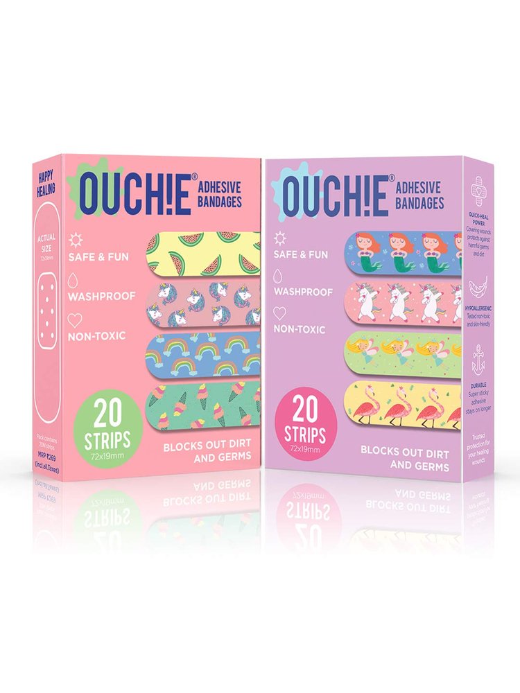 Aya Papaya Ouchie Non-Toxic Printed Bandages Double Combo (40 Pack) - Pink & lavender