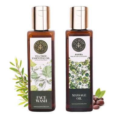 LUXURIATE GIFT Pack Combo of Natural Herbal Tea Tree Face Wash and Jojoba Massage Oil | 100 ml each| (Pack of 2)