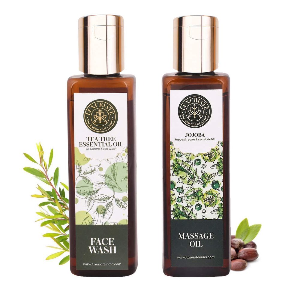 LUXURIATE GIFT Pack Combo of Natural Herbal Tea Tree Face Wash and Jojoba Massage Oil | 100 ml each| (Pack of 2)
