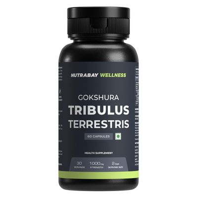 Nutrabay Wellness Tribulus Terrestries (Gokshura) - Natural Support for Energy, Performance & Stamina & Muscle Growth - 1000mg, 60 Veg Capsules
