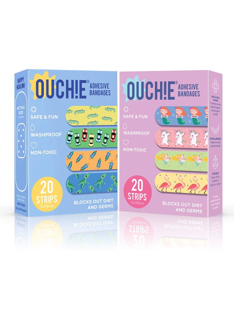Aya Papaya Ouchie Non-Toxic Printed Bandages Double Combo (40 Pack) - Blue & Lavender