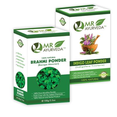 MR Ayurveda Brahmi Powder & Indigo Powder for Hair - Combo Pack (100 Grams Each)