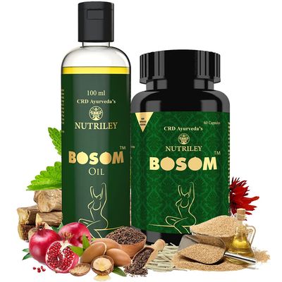 CRD Ayurveda Nutriley Combo Pack of Bosom Capsules & Bosom Oil for Women's Health