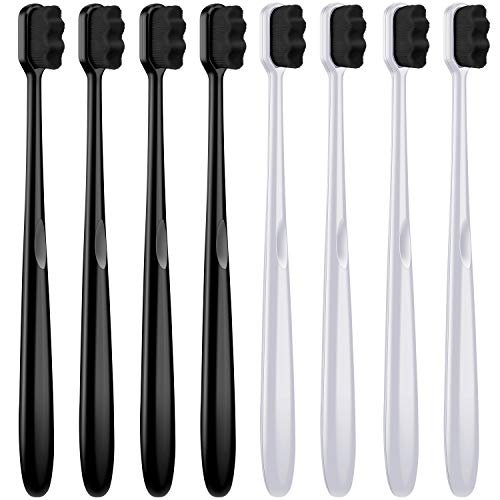 8 Pieces Soft Toothbrush Micro Nano Extra Soft Bristles Manual Soft Toothbrush with 20,000 Bristles for Teeth Oral Gum Recession Adults Kids Child (Black, White Handle with Black Bristle)
