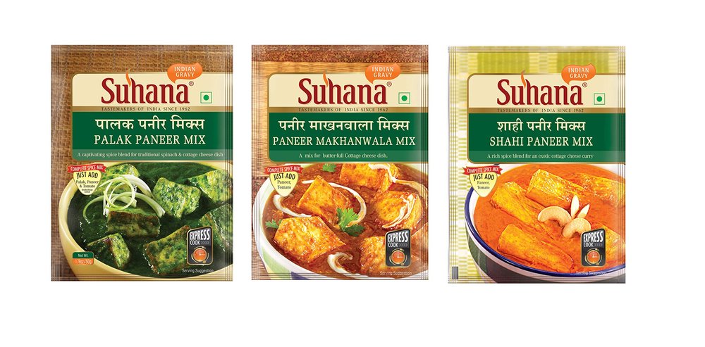 Suhana Paneer Combo Pack of 6 - Shahi Paneer 50g x 2, Paneer Makhanwala 50g x 2, Palak Paneer 50g x 2