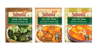 Suhana Paneer Combo Pack of 6 - Shahi Paneer 50g x 2, Mutter Paneer 50g x 2, Palak Paneer 50g x 2