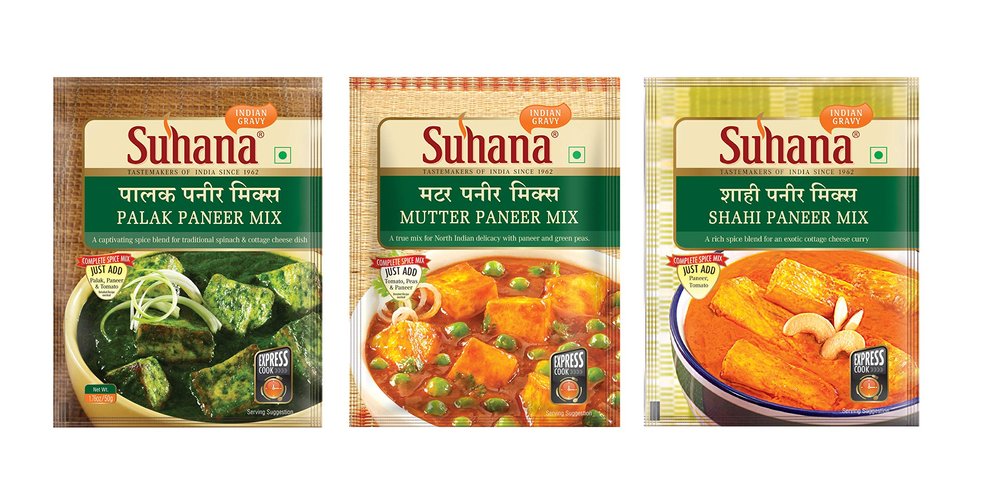 Suhana Paneer Combo Pack of 6 - Shahi Paneer 50g x 2, Mutter Paneer 50g x 2, Palak Paneer 50g x 2