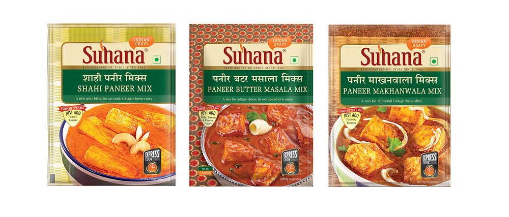 Suhana Paneer Combo Pack of 6 - Shahi Paneer 50g x 2, Paneer Makhanwala 50g x 2, Paneer Butter 50g x 2