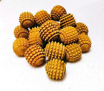 Happie shopping Acupressure Wooden Ball Hand Roller Palm Massager (Yellow) (pack of 12)