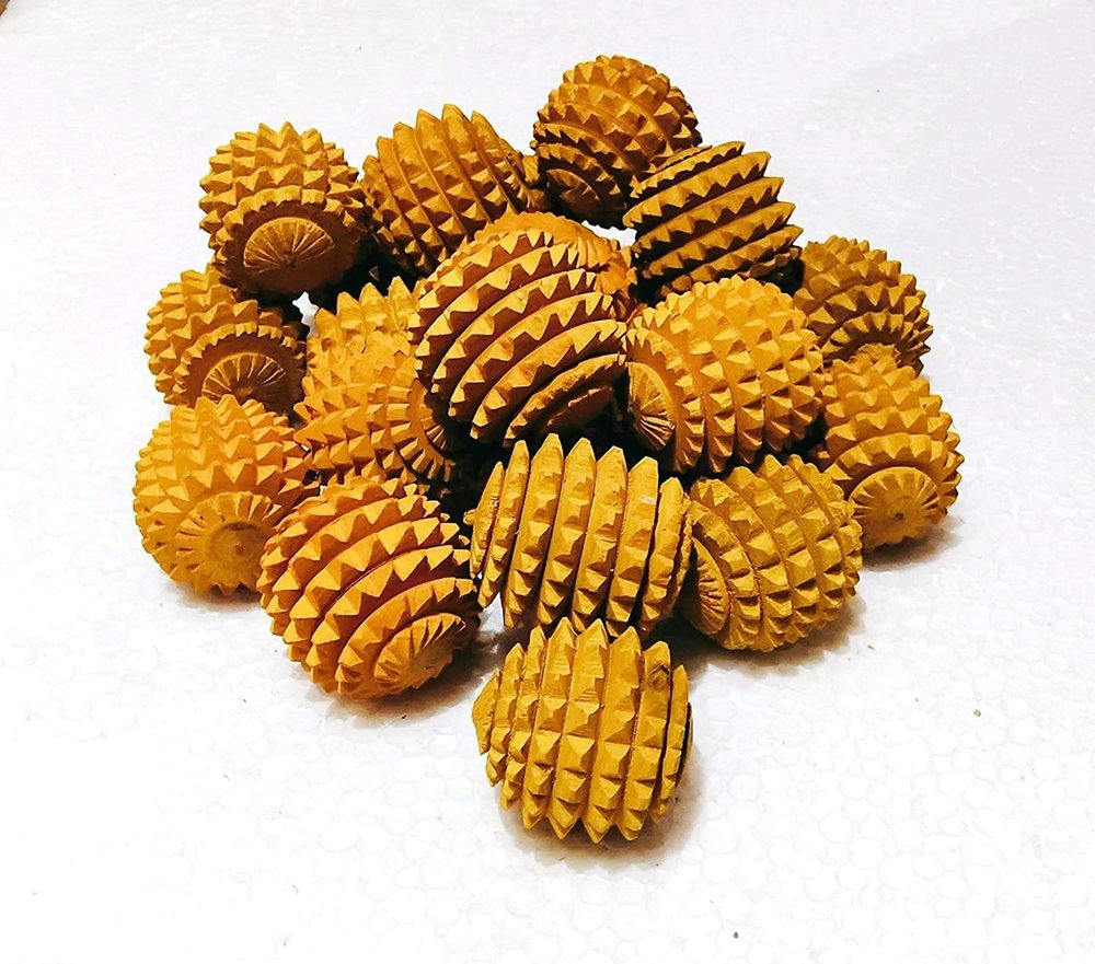 Happie shopping Acupressure Wooden Ball Hand Roller Palm Massager (Yellow) (pack of 12)