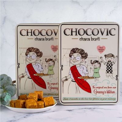 Chocovic Roasted Chana Burfi - 800 gm Tin Box | Authentic Punjabi Sweet | Freshly Made with Local Flavors | Indian Sweets - No Added Preservatives