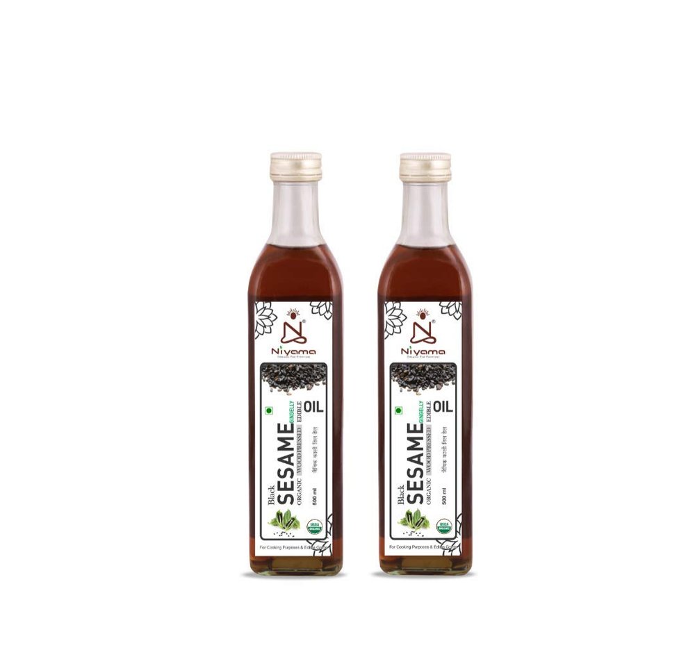 Niyama Organic Black Sesame Cold Pressed Oil, Ideal for Cooking, Frying, Roasting Purpose, Glass Bottle 500ml (Pack of 2)