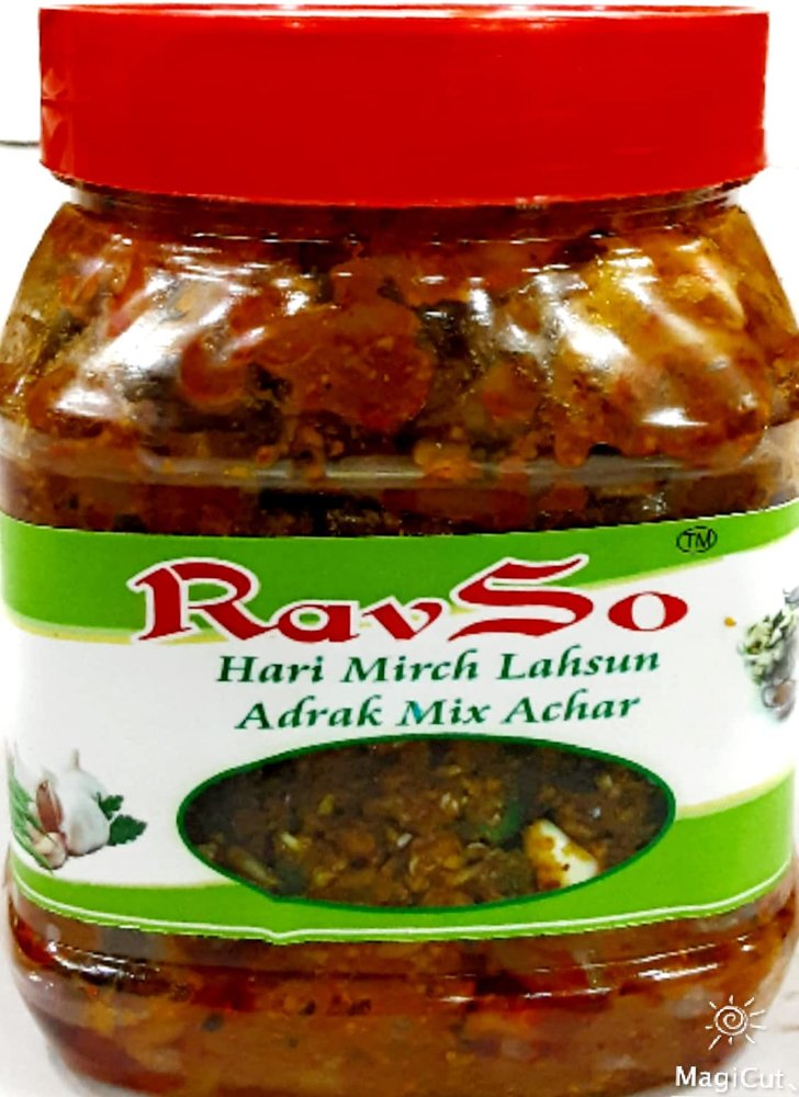 Ravso Advait Indian and Home Made Natural Farm Fresh Adrak lahsun Hari mirch ka Mix (adrak, Hari mirch, lahsun ka Mix Achar 500gm