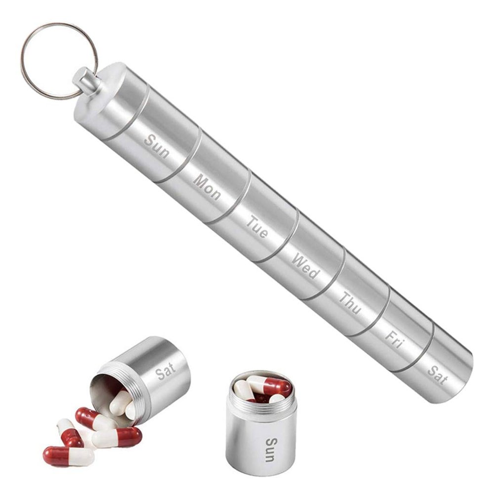 Dorakitten Weekly Pill Box Aluminum Waterproof Pill Organizer Medicine Storage Box Waterproof Medicine Container Divided Pill Case Silver