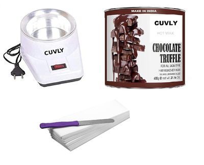 CUVLY Waxing 'Electric Wax Heater Device, Full Body Chocolate Wax (600 g) Waxing Strips (70 Strips) Wax Applicator Knife Wax machine