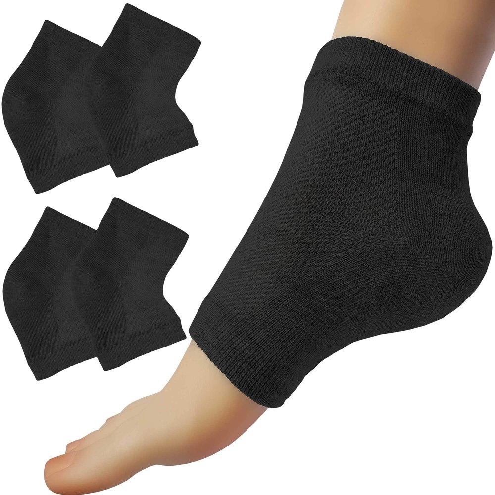 Chiroplax Vented Moisturizing Heel Socks Gel Lining Spa Sleeve Toeless Socks to Heal Protect Treat Dry Cracked Heels, 2 Pairs (Black)