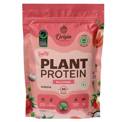 Origin Nutrition 100% Natural Plant Based Protein Powder, Ranked Best Vegan Protein by Independent Scientific Research, European Pea Protein Isolate & Pumpkin Seed Protein, Easy to Digest Strawberry Flavour with 25g Plant Based Protein, 20 servings,8