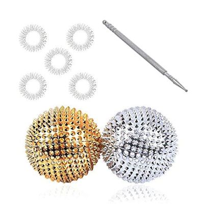 ACi Acupressure Bio-Magnetic Balls with Jimmy (Steel) and 5 Sujok Finger Ring, Set of 2