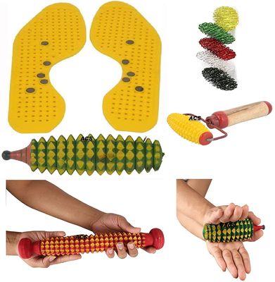 ACS Acupressure n Magnetic Shoe Sole for Heel Pain with SuJok Ring and Reflexology Chart for Hand n Feet (Yellow)