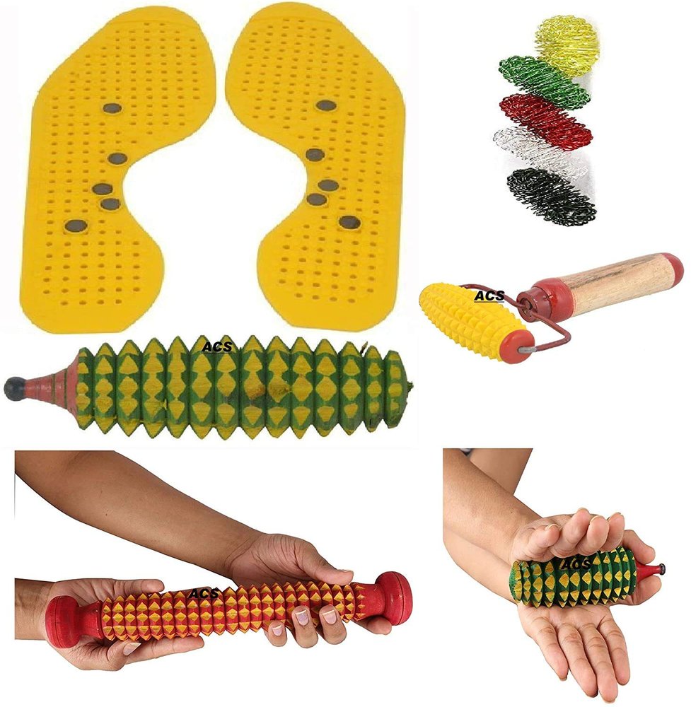 ACS Acupressure n Magnetic Shoe Sole for Heel Pain with SuJok Ring and Reflexology Chart for Hand n Feet (Yellow)