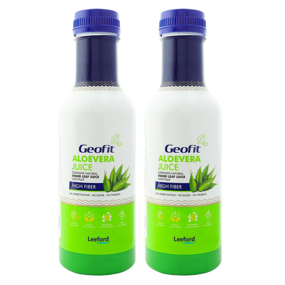 Geofit Aloe Vera Juice  Pack of 2 (1 Litre Each) | Ayurvedic Aloevera Drink for Digestion, Gut Health & Immunity | High Fiber, Sugar-Free Detox Juice | Supports Skin Health & Hydration | No Added Flavours or Preservatives