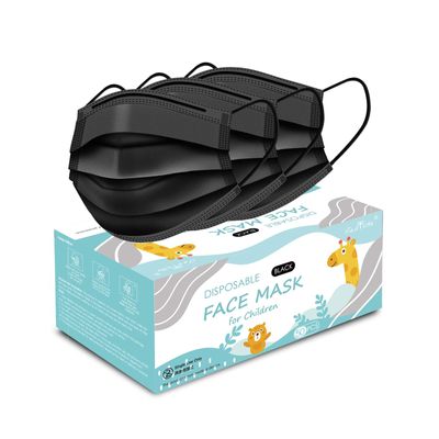 Taimu TM Non-Woven Fabric Disposable Masks for Protection, Breathable & Cute Facemasks for Children (Black, Without Valve, Pack of 50) for Kids