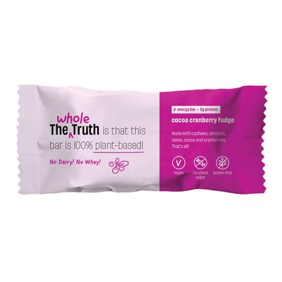 The Whole Truth - Energy Bars | Cocoa Cranberry Fudge | Pack of 6 x 40g | No Artificial Sweetener | No Preservatives | All Natural | Healthy Snack