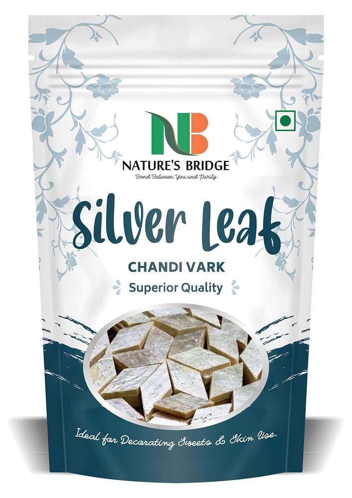 Nature's Bridge Chandi Vark/Silver Leaf - (30 Leaf) Jumbo Sized Sheet 13 cm x 10 cm | German Finest Silver Leaves for Sweets | Face Pack | Chandi ka Warq Glitters