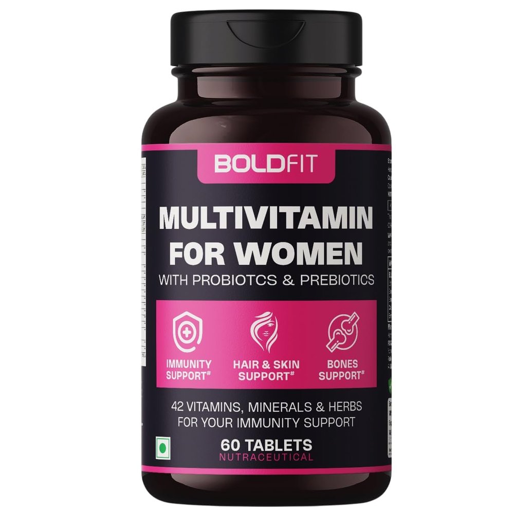 Boldfit Multivitamin Tablets for Women with Probiotics Vitamin C, Iron and 42 Ingredients Support for Hair, Skin, Energy & Wellness,60 multi vitamin women Tablets