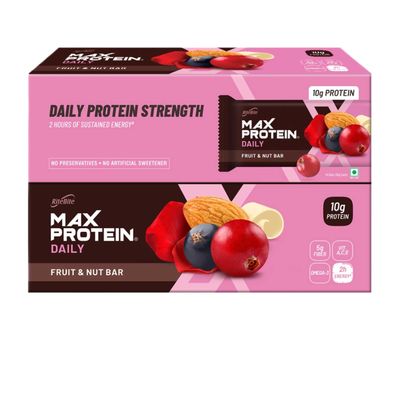 RiteBite Max Protein Daily Fruit & Nut Protein Bars with 10g Protein, 5g Fiber & Vit. A, C, E | No Cholesterol & Trans Fat For Upto 2h of Energy, Healthy Snack, 50g (Pack of 24)