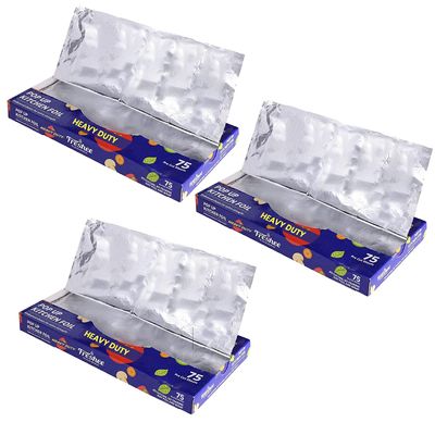 Freshee 225 Pre Cut Heavy Duty Aluminium Foil Roti Wrapping Sheets Pack of 3 x 75 Sheets Each, Pop up Kitchen Foil, Silver Foil Sheets for Roasting, Grill Lining and More