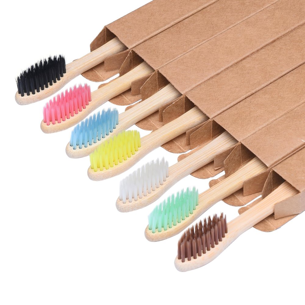 Bamboo Toothbrush, Biodegradable, Environmentally Friendly, BPA Free, Soft Charcoal Toothbrush, 7 Pack Seven Color