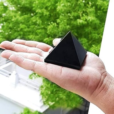 9Dzine Reiki Healing Black Tourmaline Crystal Pyramid for Meditation 50-100 Gm Black Tourmaline Stone Pyramid for Protection Remove Nagetive Energy