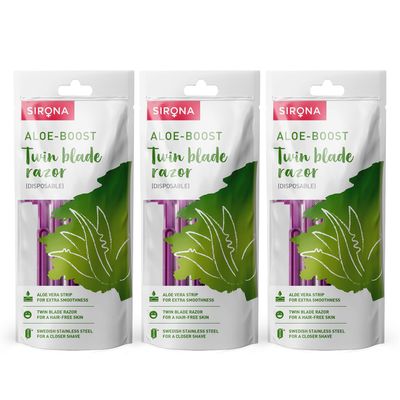 Sirona Razor for Women, Hair Remover for Women, Body Razor for Women, Women Razor, with Aloe Boost for Arms, Legs, Bikini Razor for Women, 2-Blade Shaving Razor Women, Disposable - 5 Razors (Pack of 3)