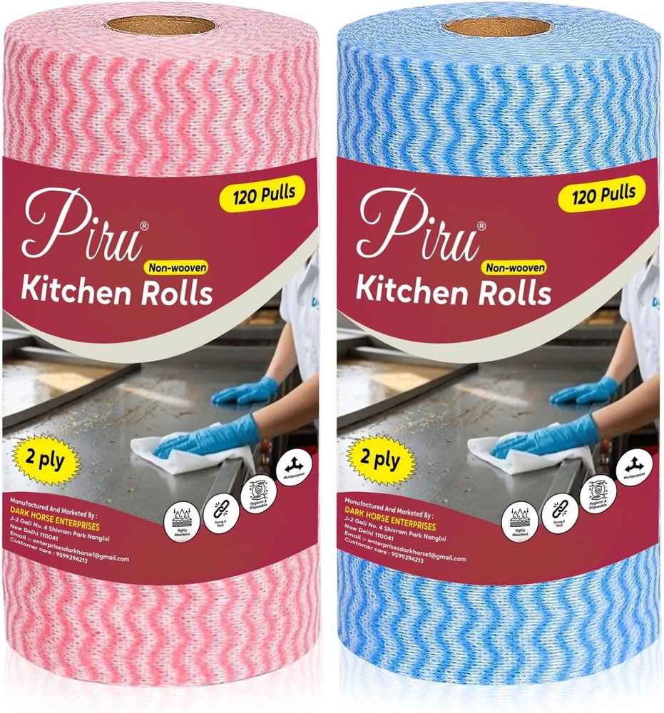 Kitchen Washable Rolls for Home and Office- Pack of 2 Kitchen Printed Tissue Rolls - Non-Woven Reusable and Washable Kitchen Printed Tissue Rolls - 2 Rolls - 240 Wipes Pull per roll - Total 240 pulls