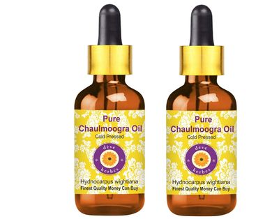 Deve Herbes Pure Chaulmoogra Oil (Hydnocarpus wightiana) with Glass Dropper | Cold Pressed | Natural | Undiluted | For Diluting Essential Oils | For Skin & Massage | Men & Women | 100ml X 2