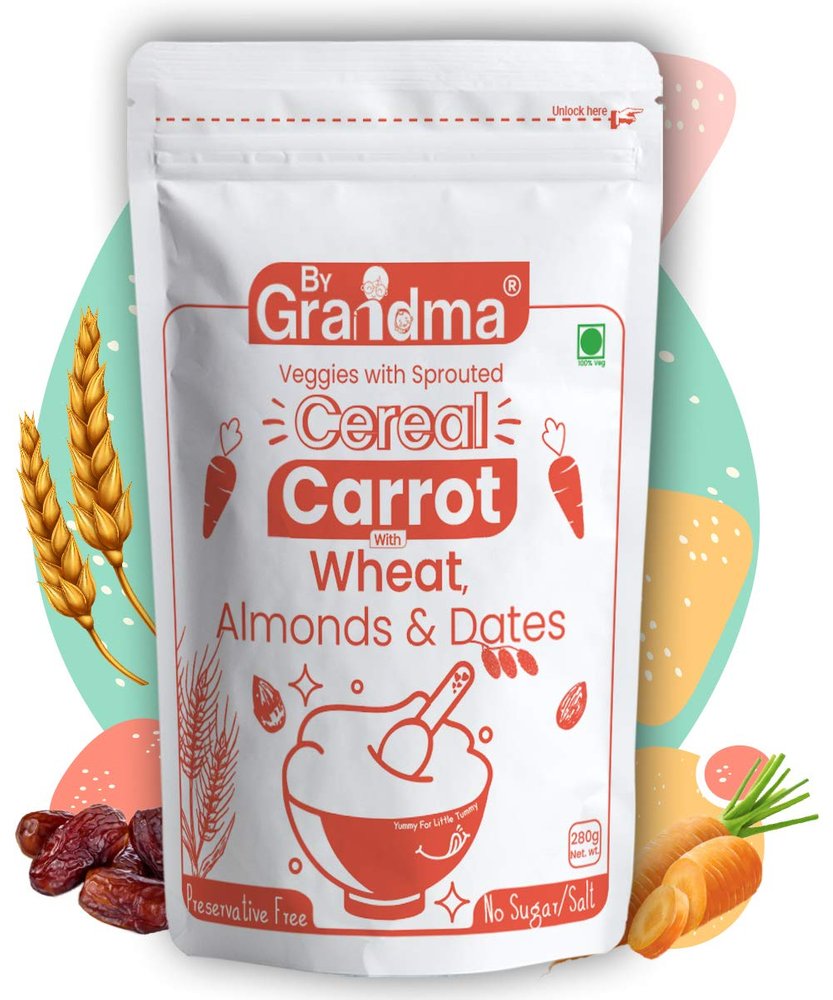 ByGrandma Veggies & Nuts With Sprouted Cereal  Sprouted Wheat, Carrot with Almonds and Dates healthy Food For Kids | Preservative Free Instant health drink Mix for little ones | 280g