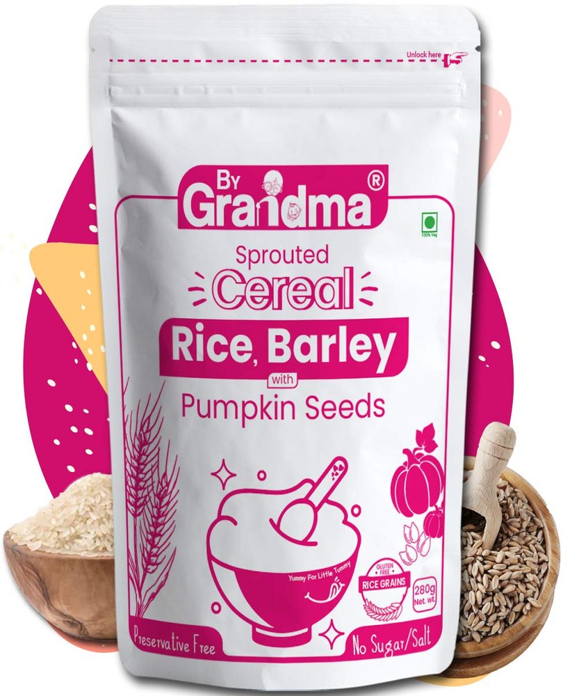 Bygrandma Sprouted Cereal Mix - Rice, Barely with Pumpkin seeds Instant Food For little ones | Preservative Free Instant Porridge Mix for kids | 280g