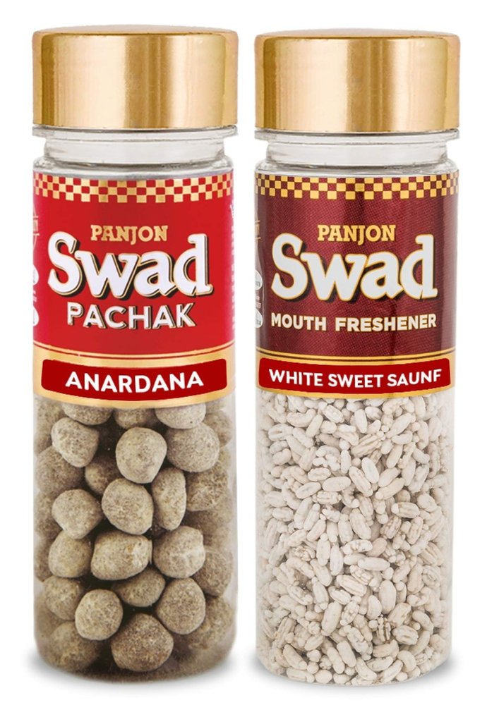 Panjon Swad Anardana & White Sweet Saunf Pachak (Mukhwas Mouth Fresheners) 2 Bottles, 250g
