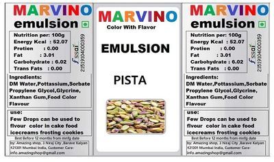 Marvino Emulsion Assorted 20ml Flavored Color for Cakes ice Creams Pastries (Pista)